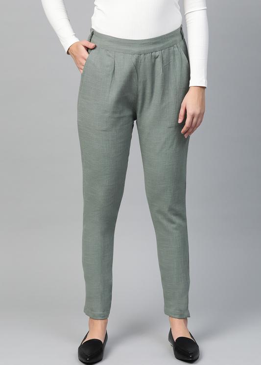 Cotton Slub Solid Regular Fit Casual Trouser Pants