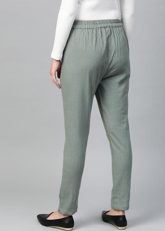 Cotton Slub Solid Regular Fit Casual Trouser Pants