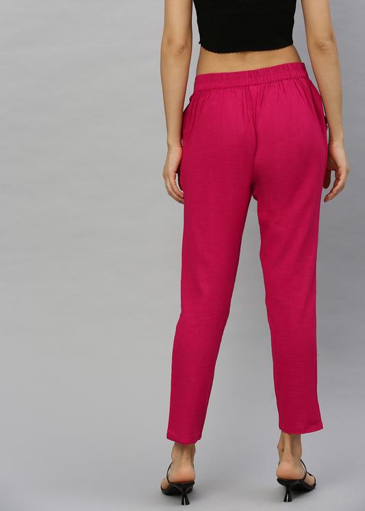 Cotton Slub Solid Regular Fit Casual Trouser Pants