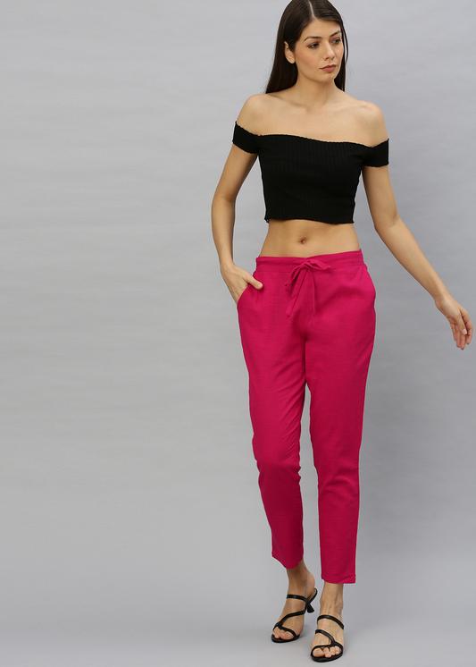 Cotton Slub Solid Regular Fit Casual Trouser Pants